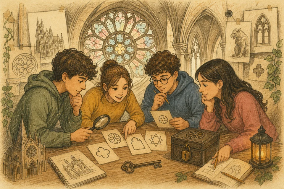 Studenti che risolvono indizi ispirati all’arte gotica