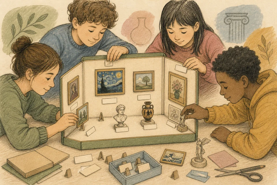 Studenti che costruiscono un museo tascabile